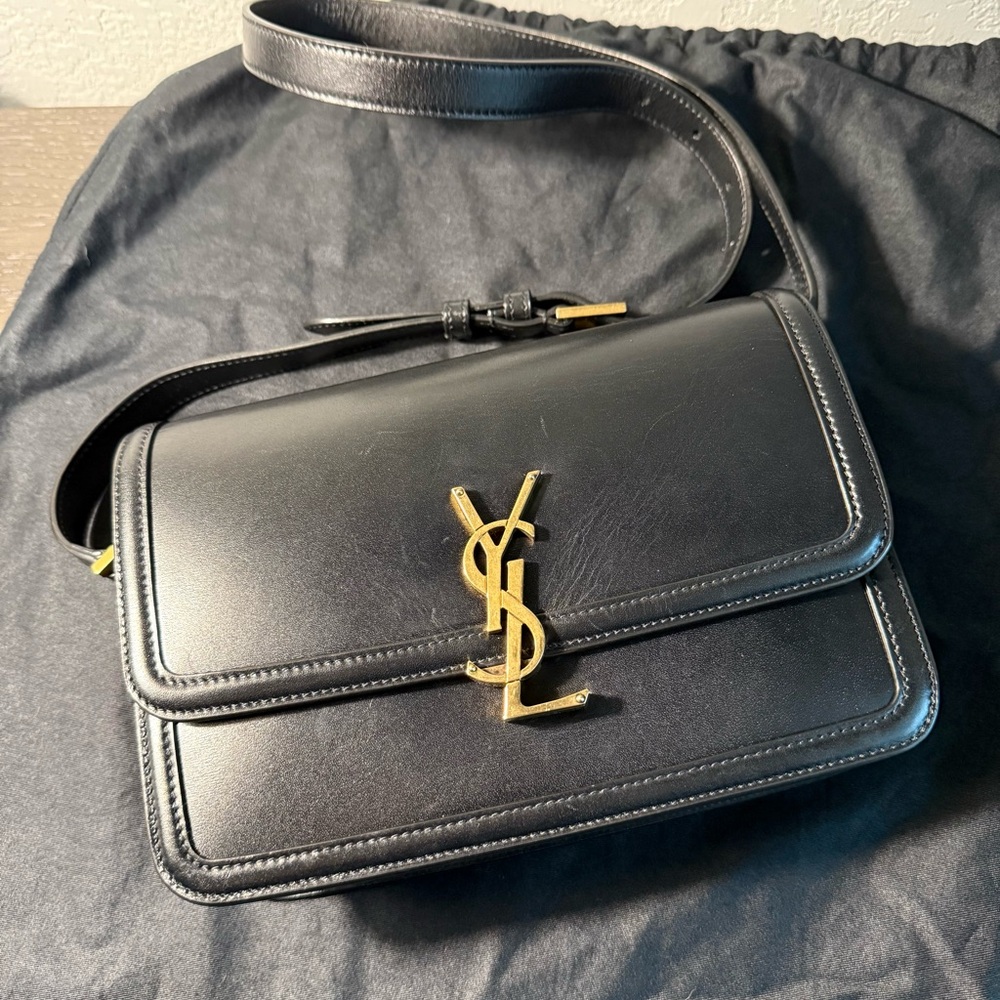 Yves Saint Laurent Medium Solferino Black Leather with Gold Hardware
